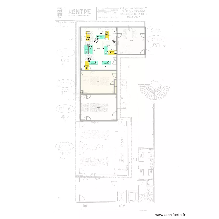 Am&eacute;nagment LAET 1er &eacute;tage - D114. Plan de 7 pièces et 165 m²
