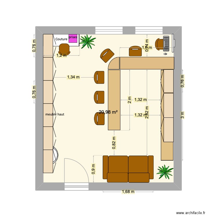 plan bureau. Plan de 1 pièce et 21 m2