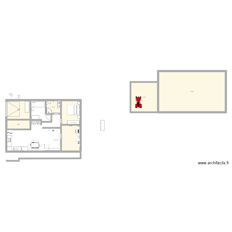 plan maison plein pied test 2 R1. Plan de 6 pièces et 131 m2
