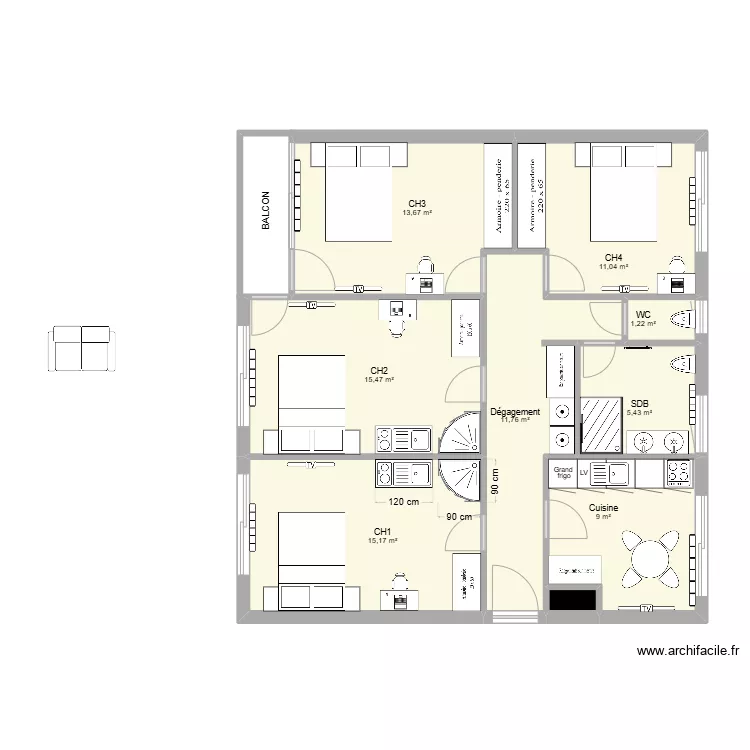 Coloc Camille & David - V1 Kitchenettes. Plan de 
