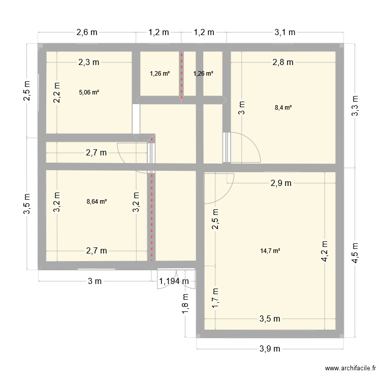 alasora-Hrt02. Plan de 7 pièces et 45 m2