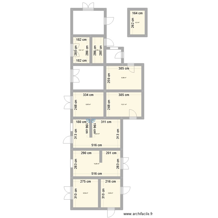 omino. Plan de 10 pièces et 87 m2