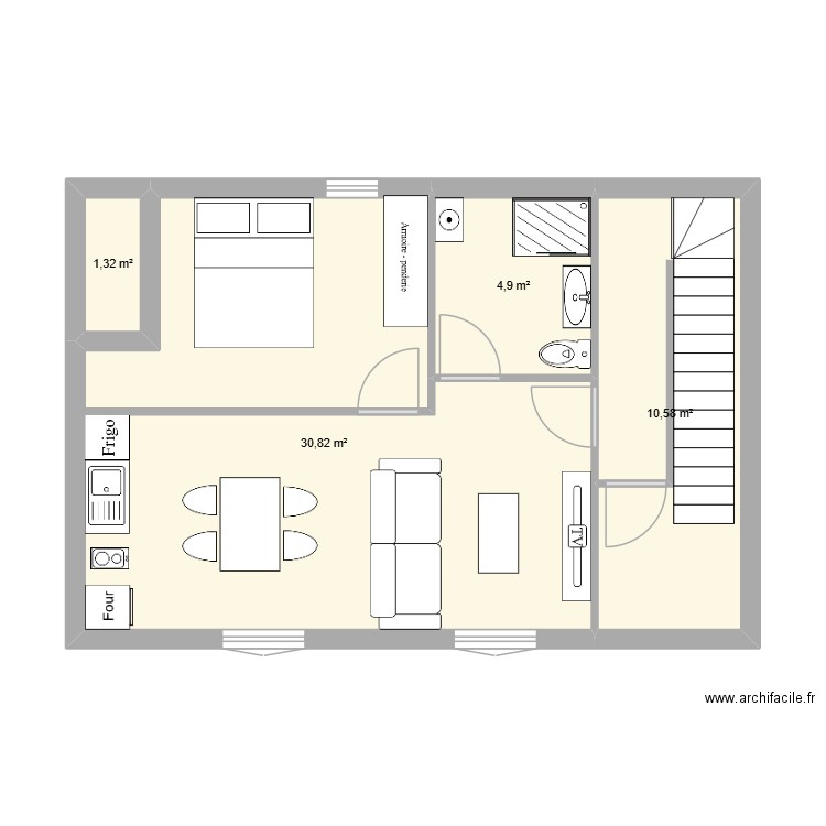 Mondragon etage 1. Plan de 4 pièces et 48 m2