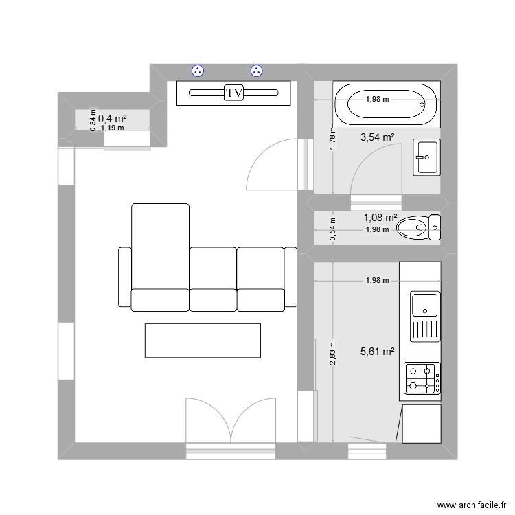 appartement. Plan de 4 pièces et 11 m2