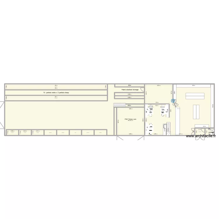 Temp warehouse with shop and offices. Plan de 