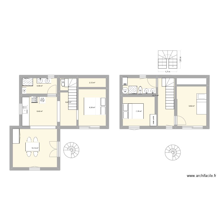 Maison Mollans V1. Plan de 9 pièces et 74 m2