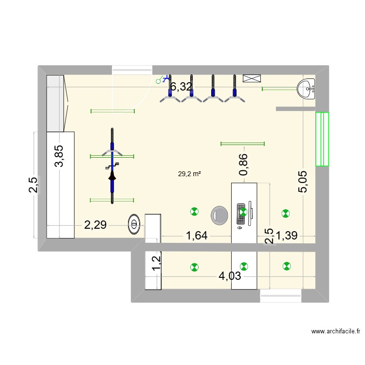 Plan Riedride. Plan de 1 pièce et 29 m2