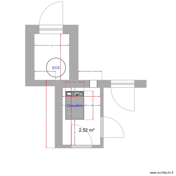 Chaufferie. Plan de 1 pièce et 2 m2
