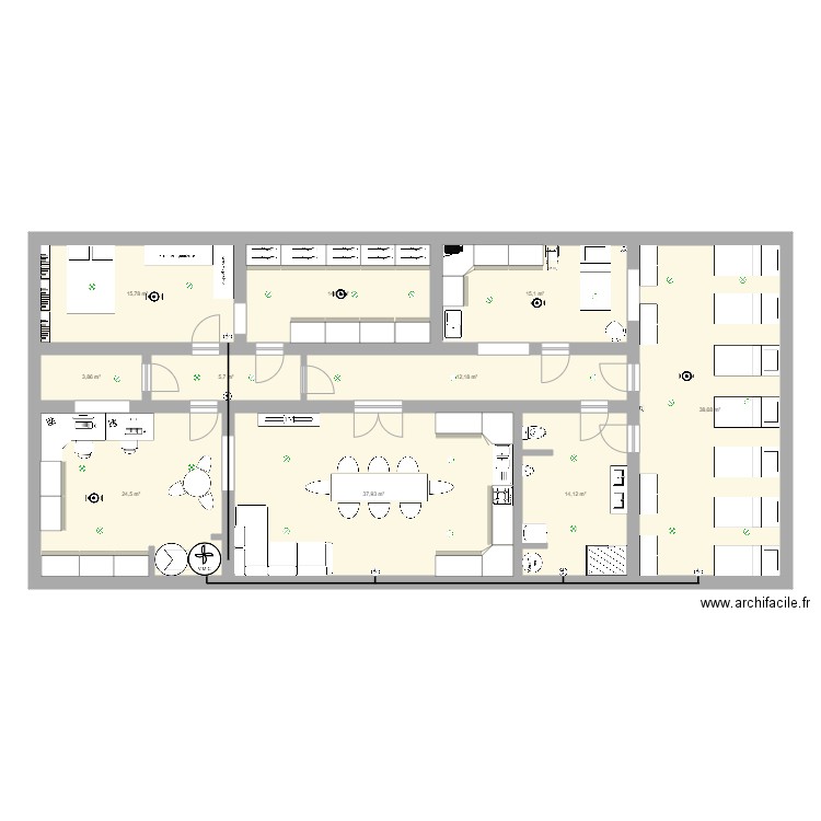 bunker. Plan de 10 pièces et 183 m2