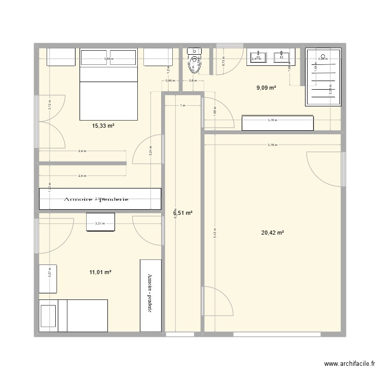 Test. Plan de 5 pièces et 62 m2