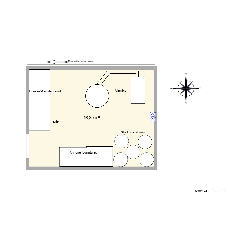 local. Plan de 1 pièce et 17 m2