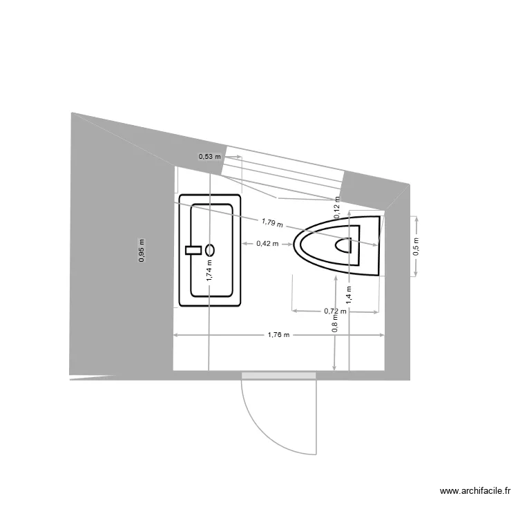WC Entr&eacute;e bureau VD WC mur Nord. Plan de 