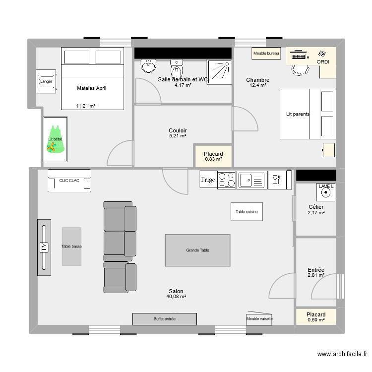 Quai Paul WILTZER. Plan de 11 pièces et 81 m2