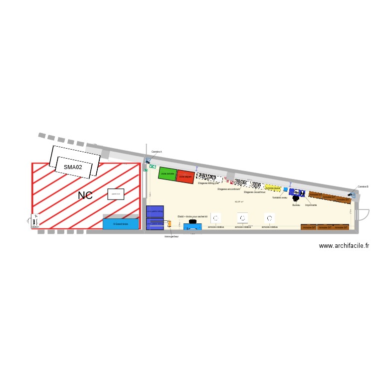 avec SIT zone kitting log aval ébauche2. Plan de 1 pièce et 62 m2