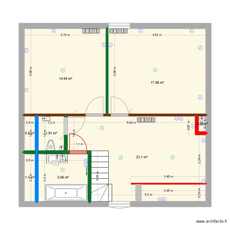 Marcey  étage chef d'oeuvre. Plan de 8 pièces et 64 m2
