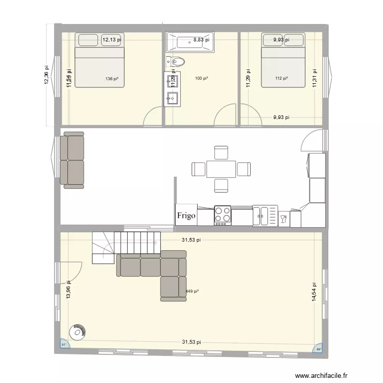 Chalet à rénover. Plan de 4 Pièces et 74 m² Chalet à rénover. Plan de 4 Pièces et 74 m²