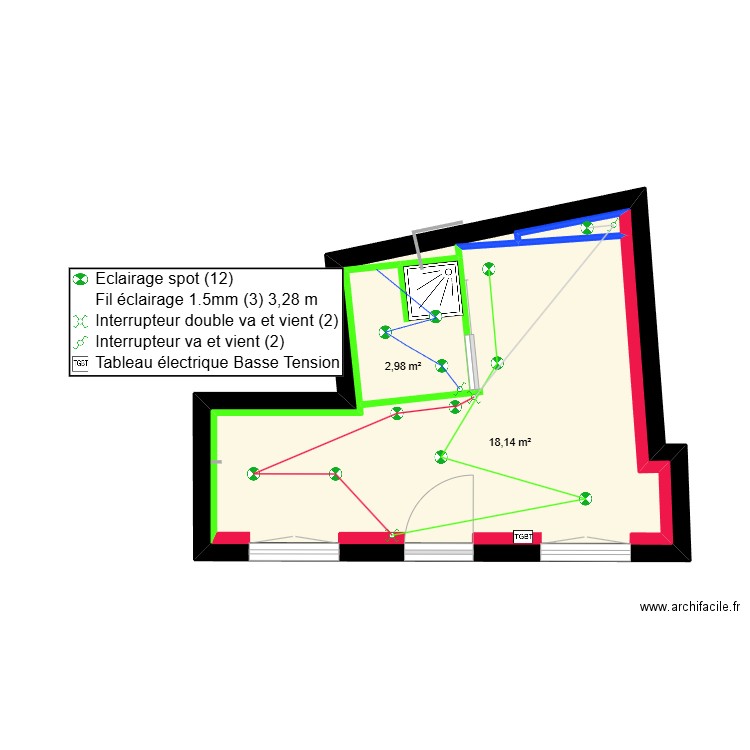 Appartement 1 Eclairage. Plan de 3 pièces et 27 m2