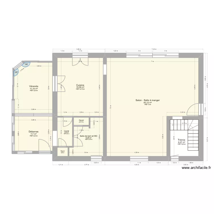 Maison &agrave; Buros - RDC apr&egrave;s travaux. Plan de 9  et 96 m²