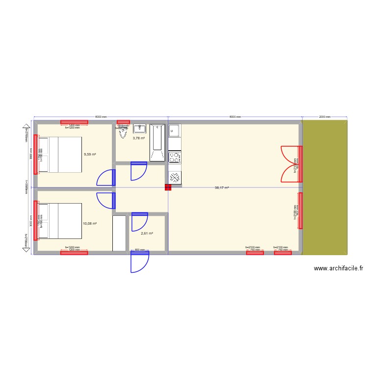 Barn 72. Plan de 6 pièces et 75 m2