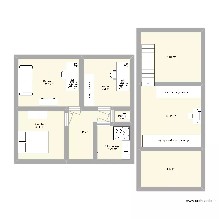 Etage Charles & Carla. Plan de 9  et 73 m²