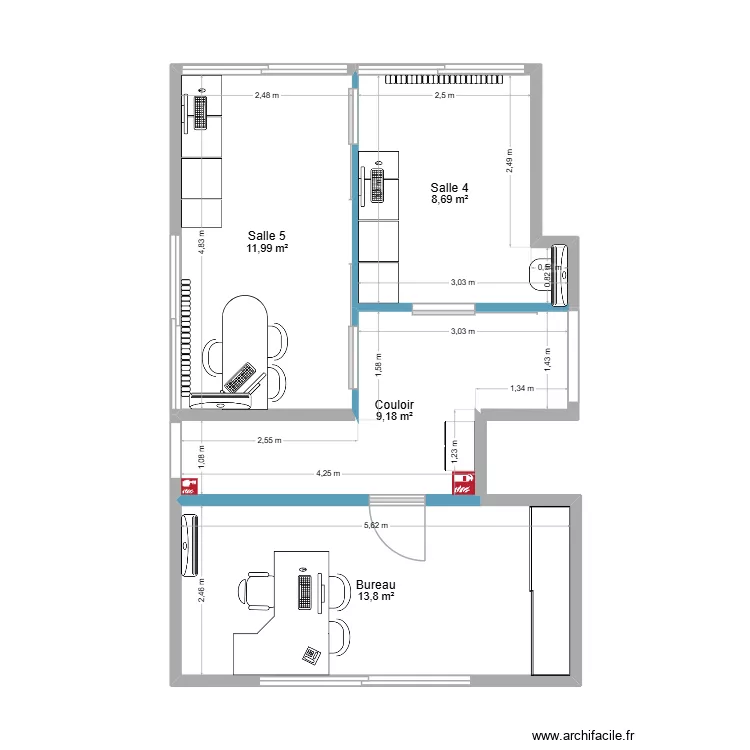 Travaux V2. Plan de 4  et 44 m²