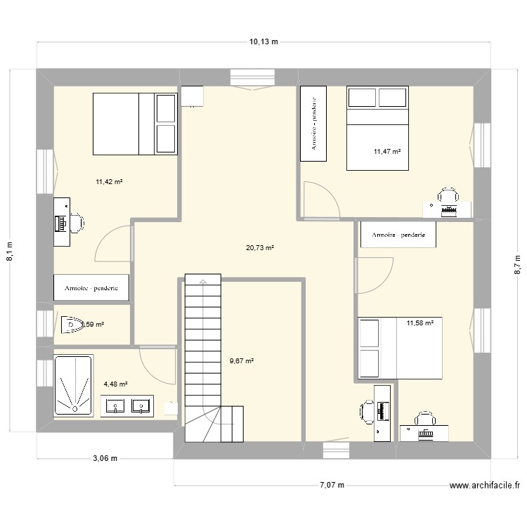 étage 04-08. Plan de 7 pièces et 71 m2