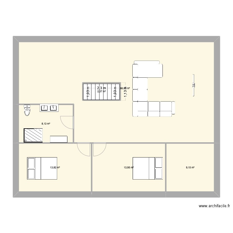 comble a amenager. Plan de 6 pièces et 117 m2