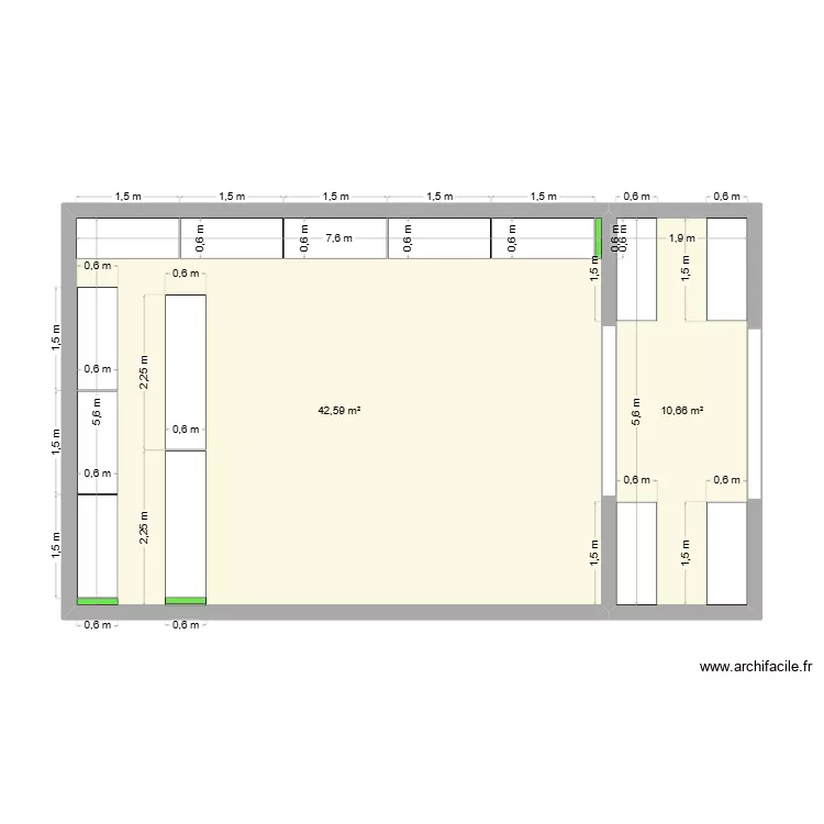 Plan magasin. Plan de 2 et 53 m² Plan magasin. Plan de 2 et 53 m²