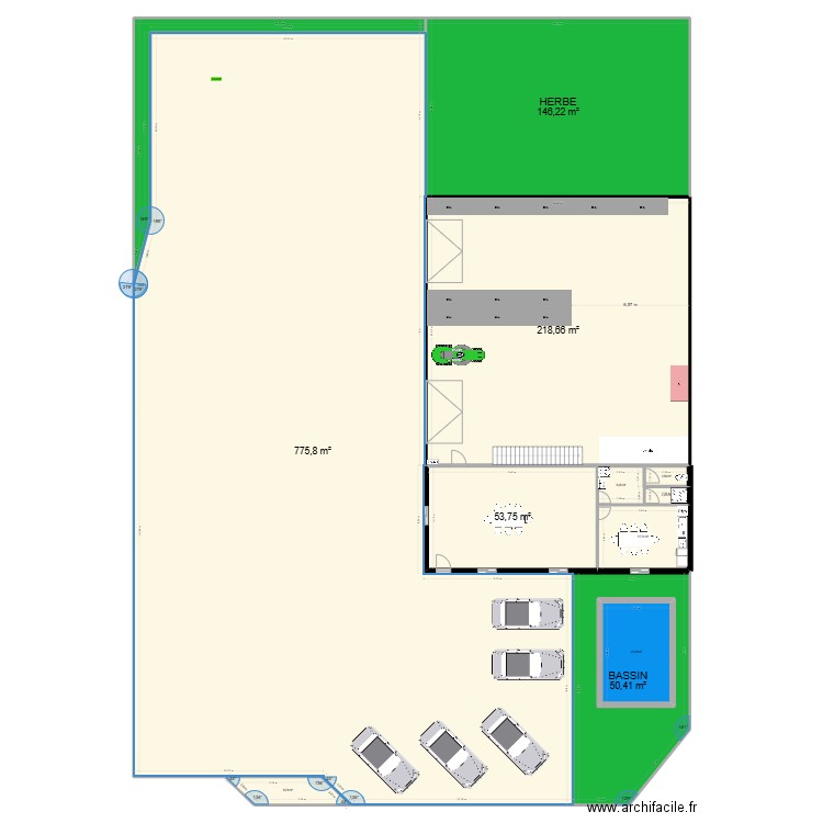 Entrepot. Plan de 12 pièces et 1353 m2