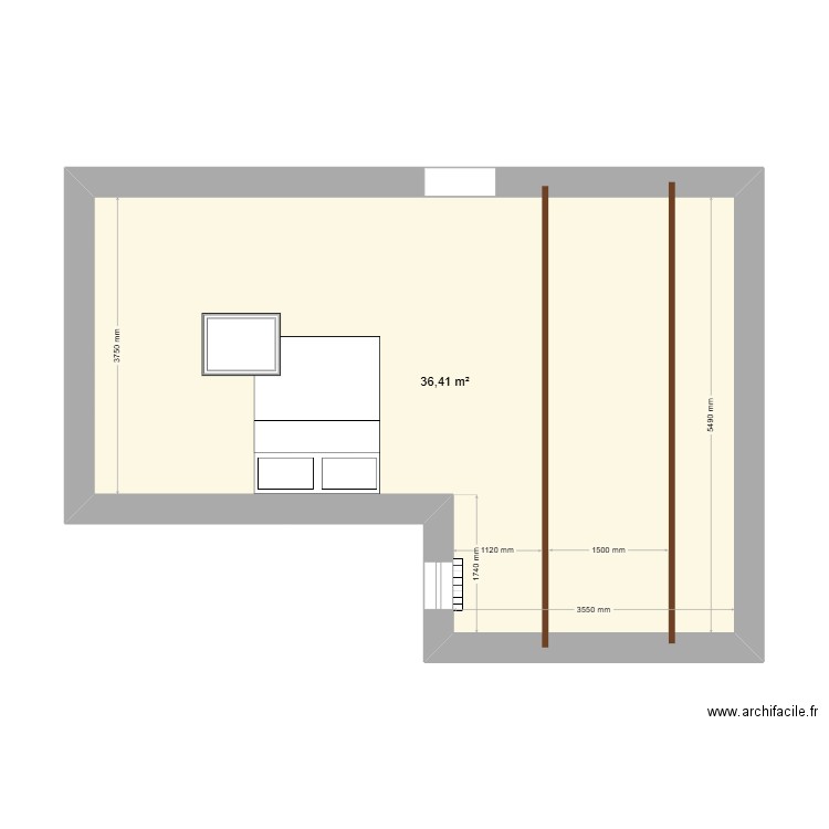 Projet ELEONOR. Plan de 1 pièce et 36 m2