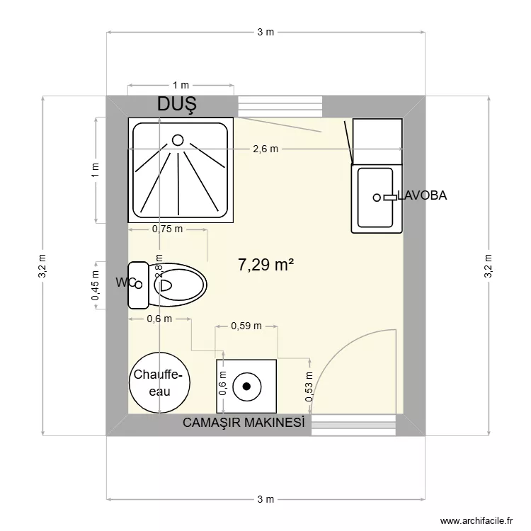 ALİ COLAK BANYO. Plan de 1 et 7 m² ALİ COLAK BANYO. Plan de 1 et 7 m²