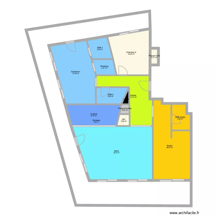 Nice 2 ieme V01. Plan de 15  et 168 m²