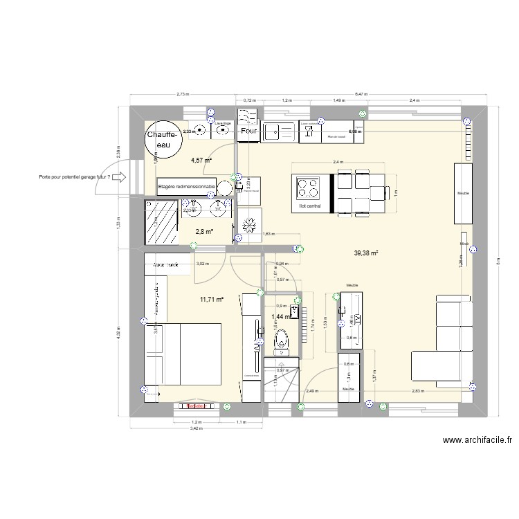 RDC 116m² 1. Plan de 5 pièces et 60 m2