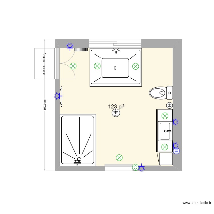 Mimmie's bathroom. Plan de 1 pièce et 11 m2