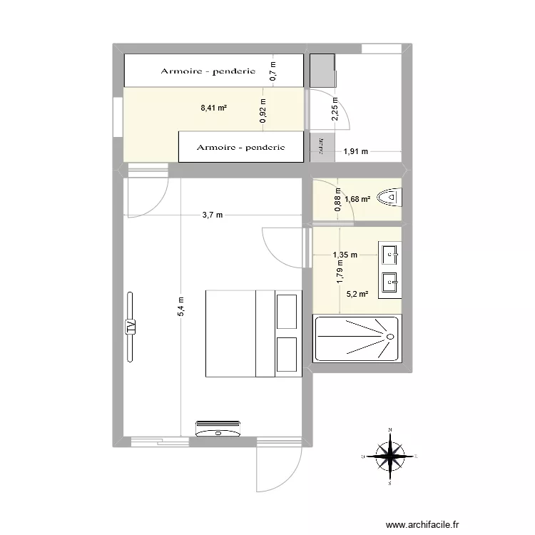 Chambre parentale  JGuy suite cotations pieces version avril 24. Plan de 