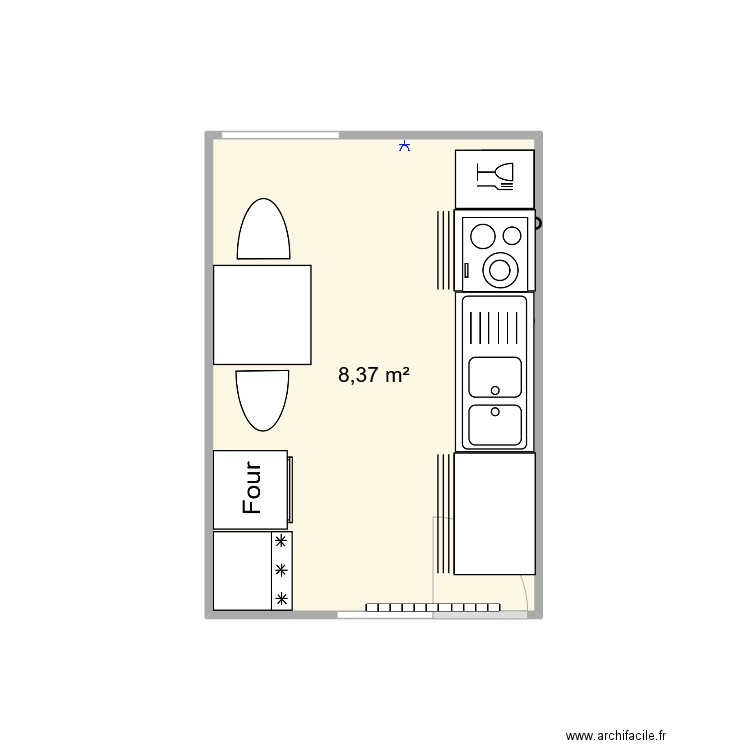 App Catherine Cuisine Equipée 2. Plan de 1 pièce et 8 m2