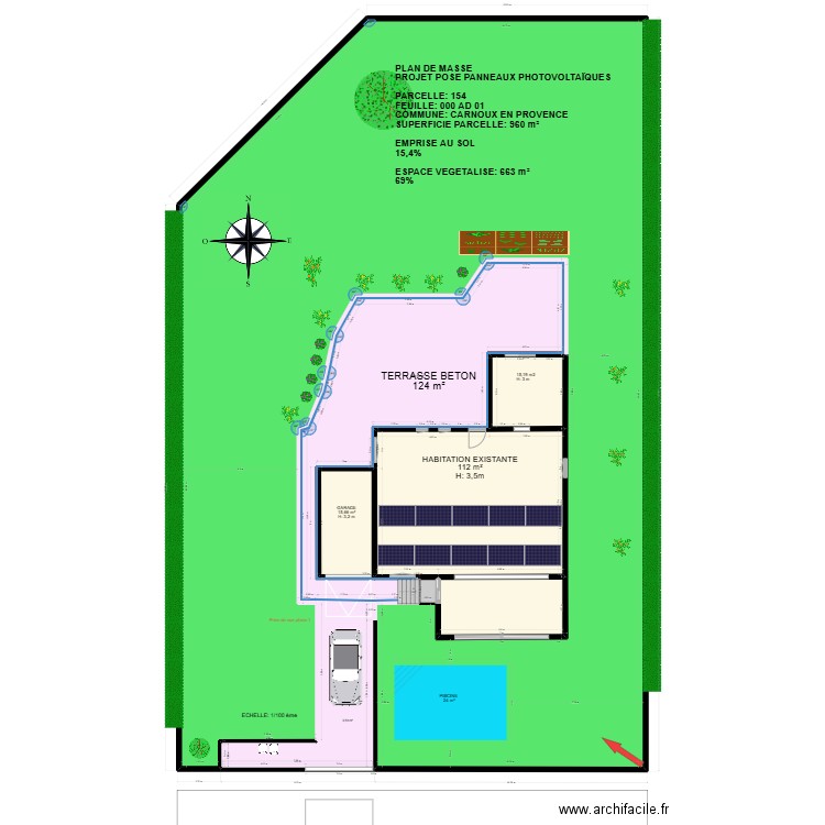 PLAN DE MASSE PANNEAUX POHOTOVOLTAIQUES. Plan de 9 pièces et 906 m2