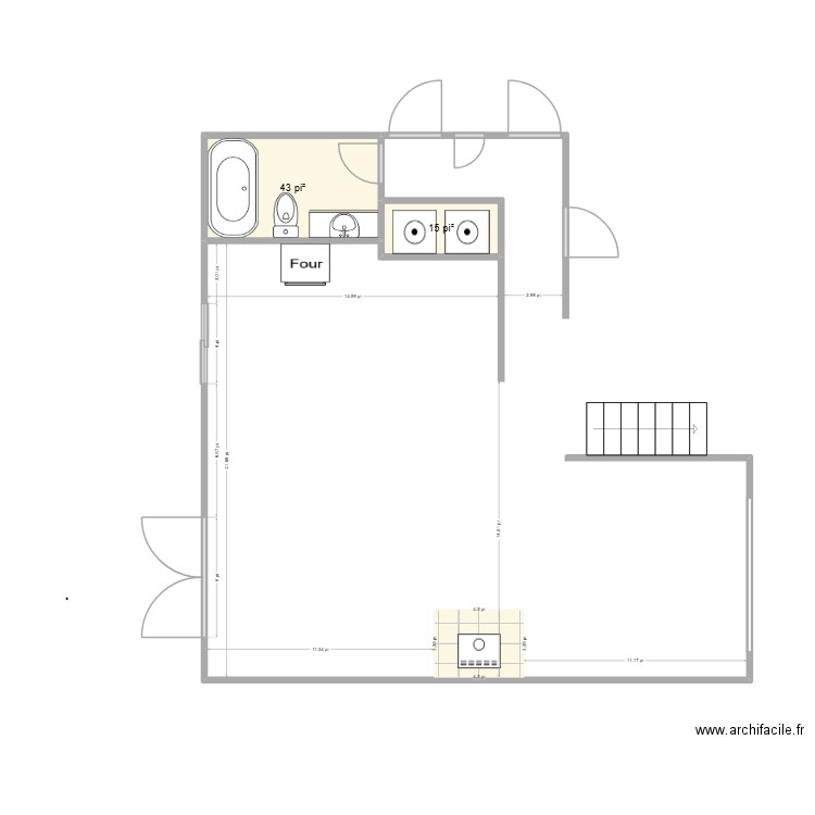 Cuisine, salle à manger et salon 1. Plan de 2 pièces et 5 m2