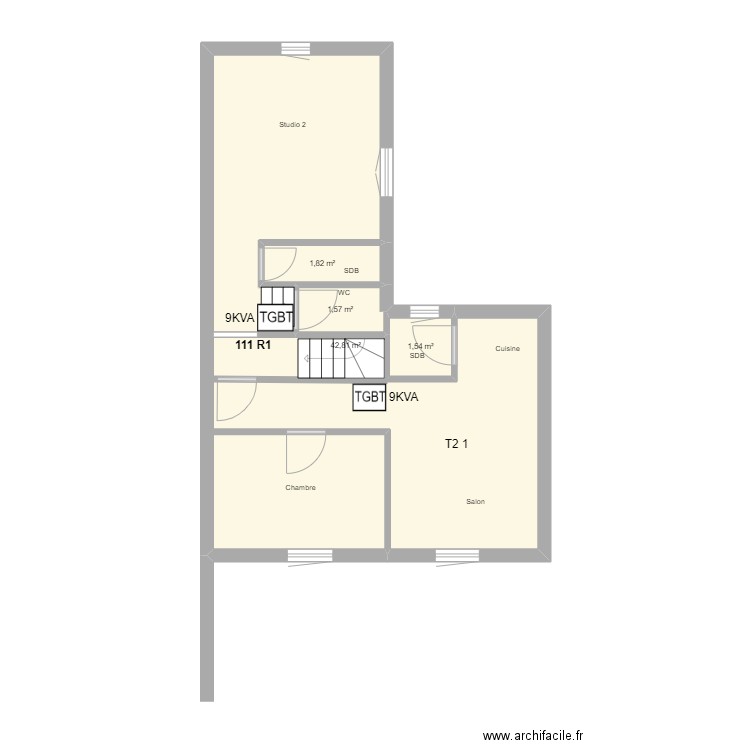 111 R1. Plan de 4 pièces et 48 m2