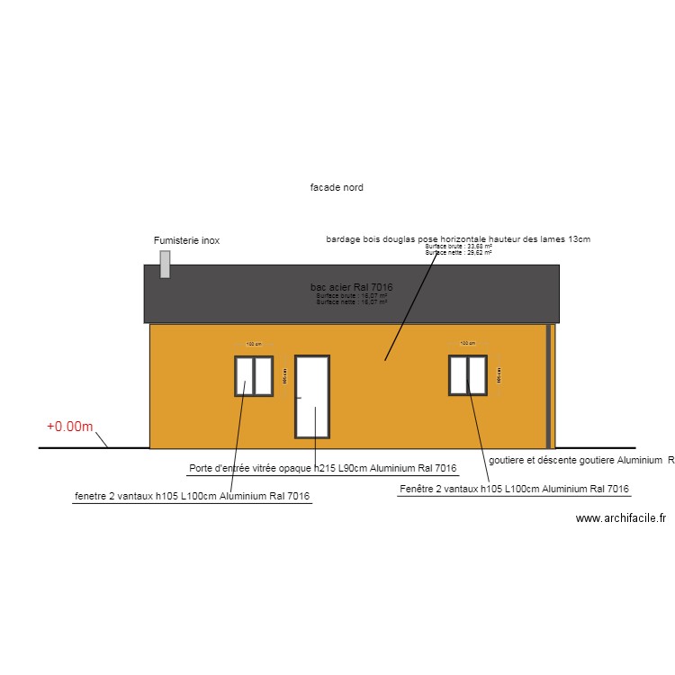 facade nord. Plan de 0 pièce et 0 m2