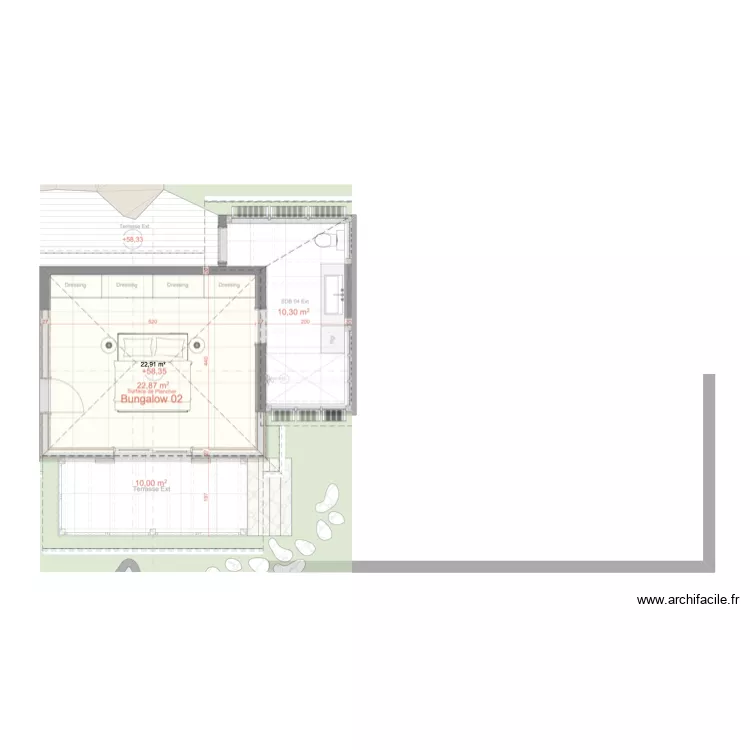 Bungalow 2. Plan de 1  et 23 m²