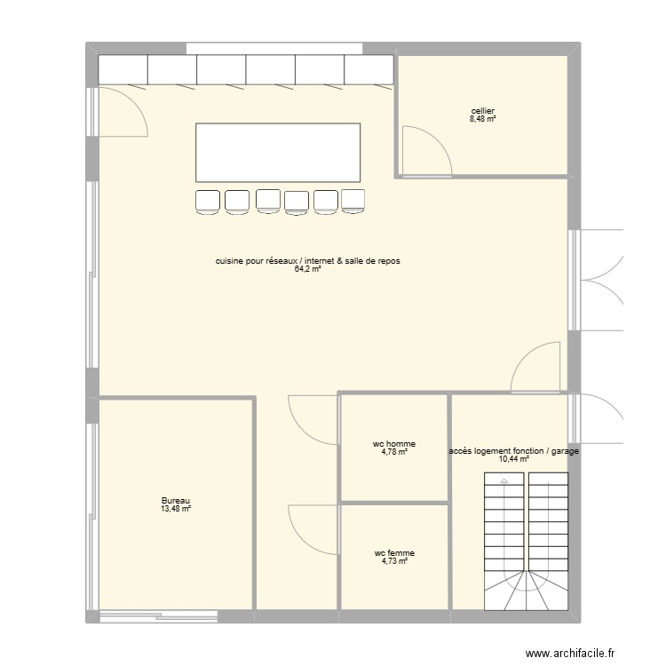 Plan RDC atelier. Plan de 6 pièces et 106 m2