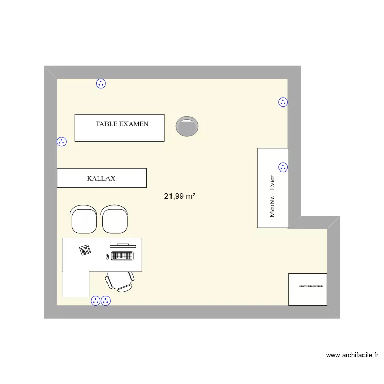 Plan cabinet Sangatte - V1. Plan de 1  et 22 m²