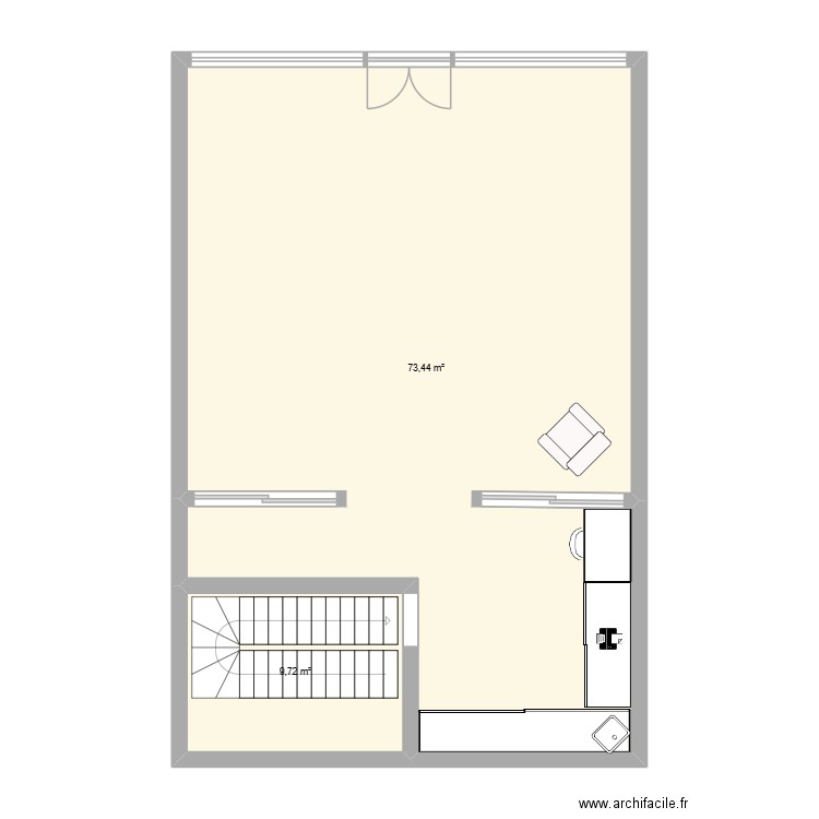 Plan magasin. Plan de 2 pièces et 83 m2