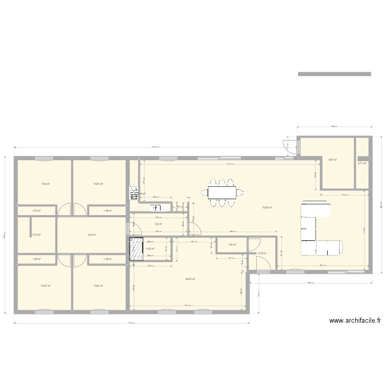 modification 2. Plan de 19 pièces et 197 m2