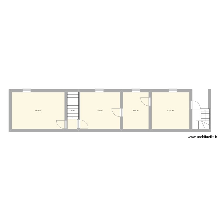 Etage Louatre. Plan de 5 pièces et 57 m2