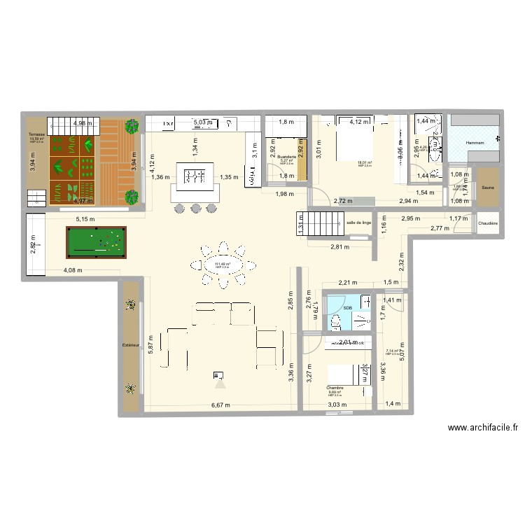 Sous-sol 2. Plan de 14 pièces et 195 m2
