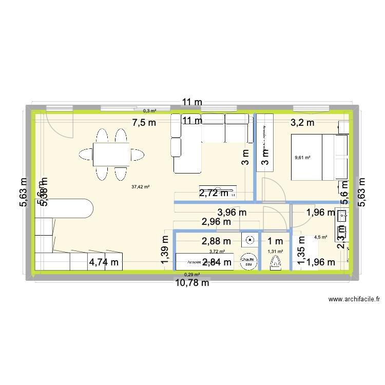 appartement SS2. Plan de 7 pièces et 57 m2