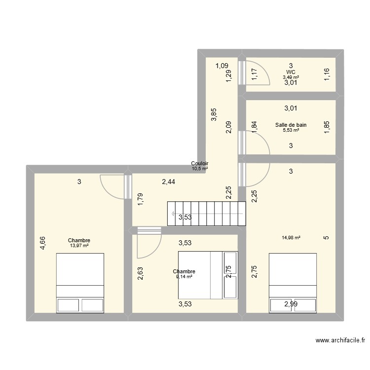 JD v1 rdc. Plan de 6 pièces et 58 m2