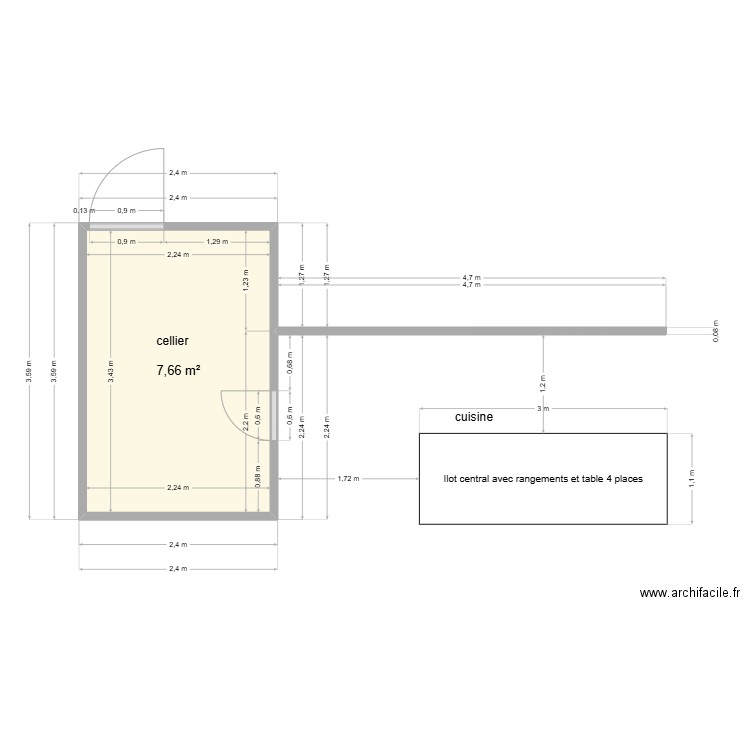 cuisine sultan. Plan de 1 pièce et 8 m2